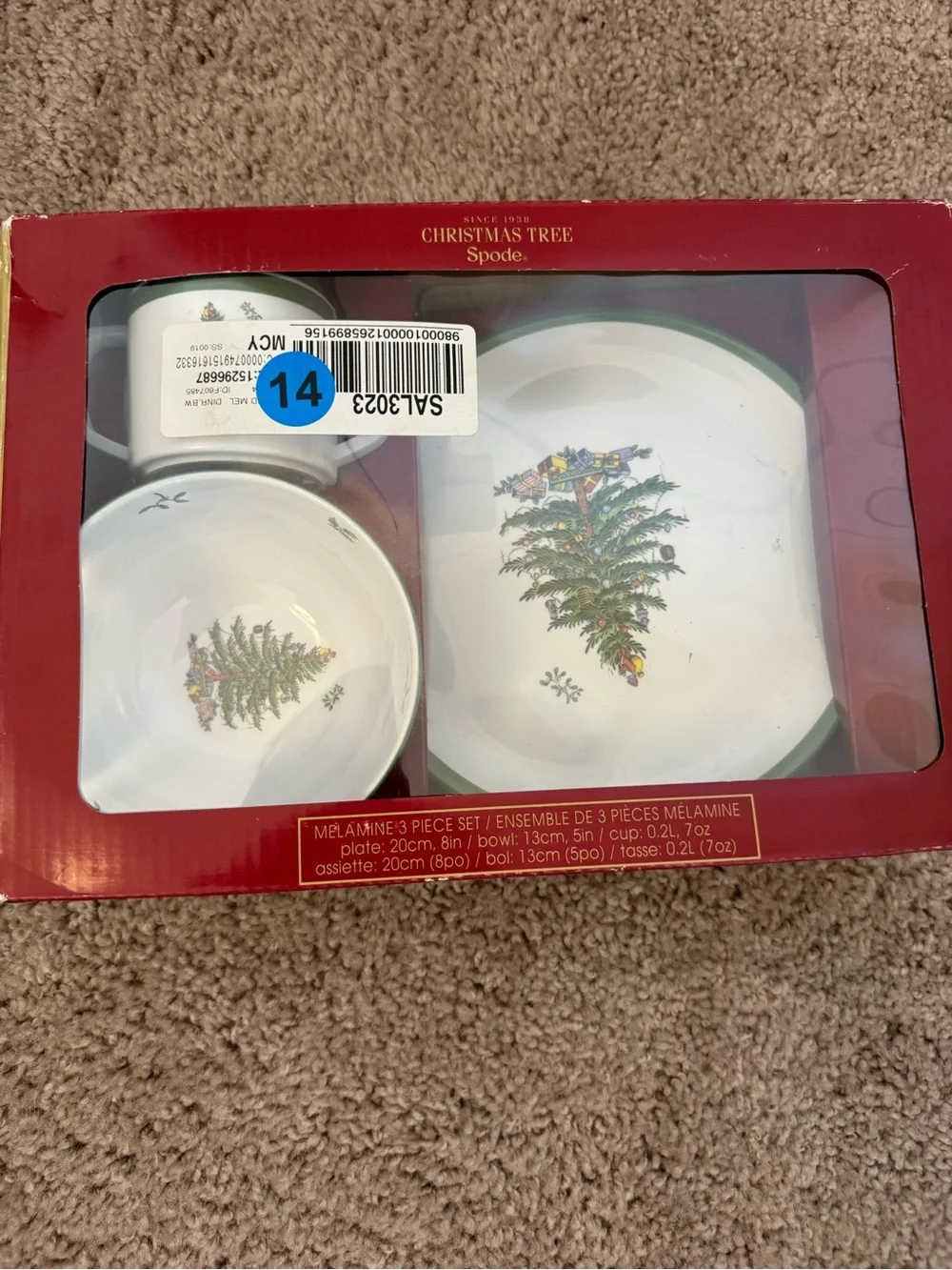 Spode Christmas Tree Melamine Dinnerware Set - White and Green